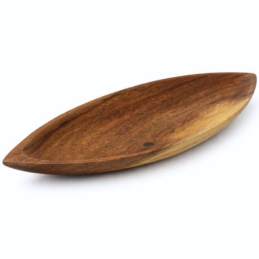 handcrafted acacia wood canoe dish
