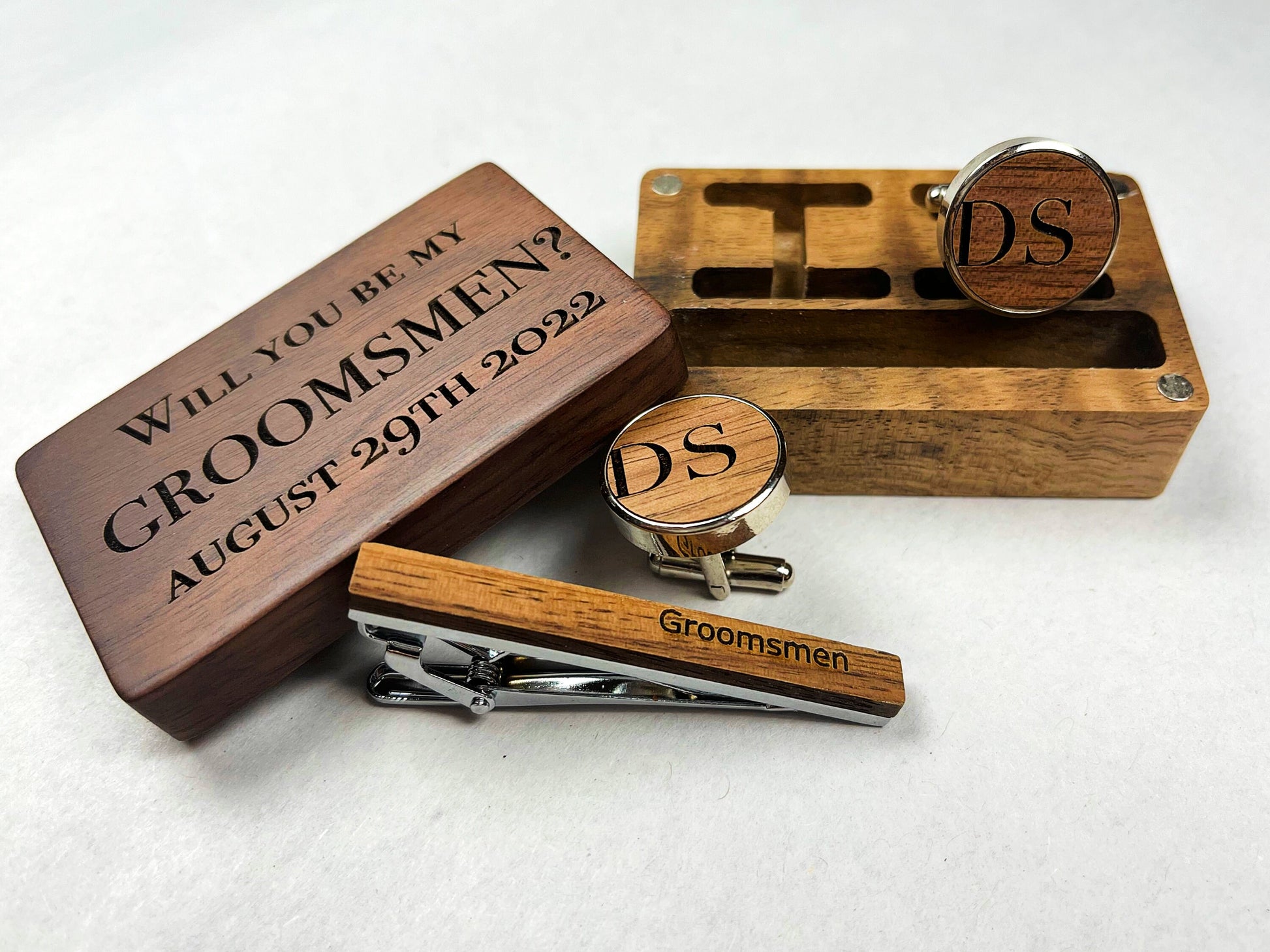 Cuff Link and Tie Clip Set Groomsmen Gift