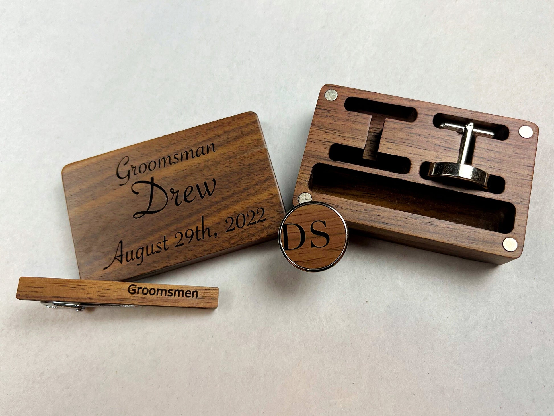 Cuff Link and Tie Clip Set Groomsmen Gift