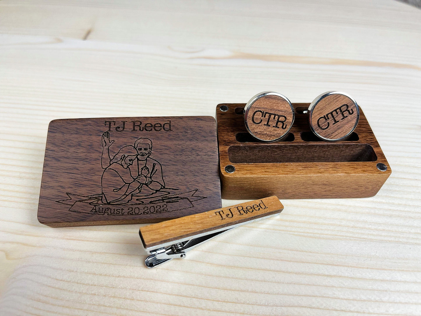 LDS Baptism Gift Engraved Cuff link and tie clip set