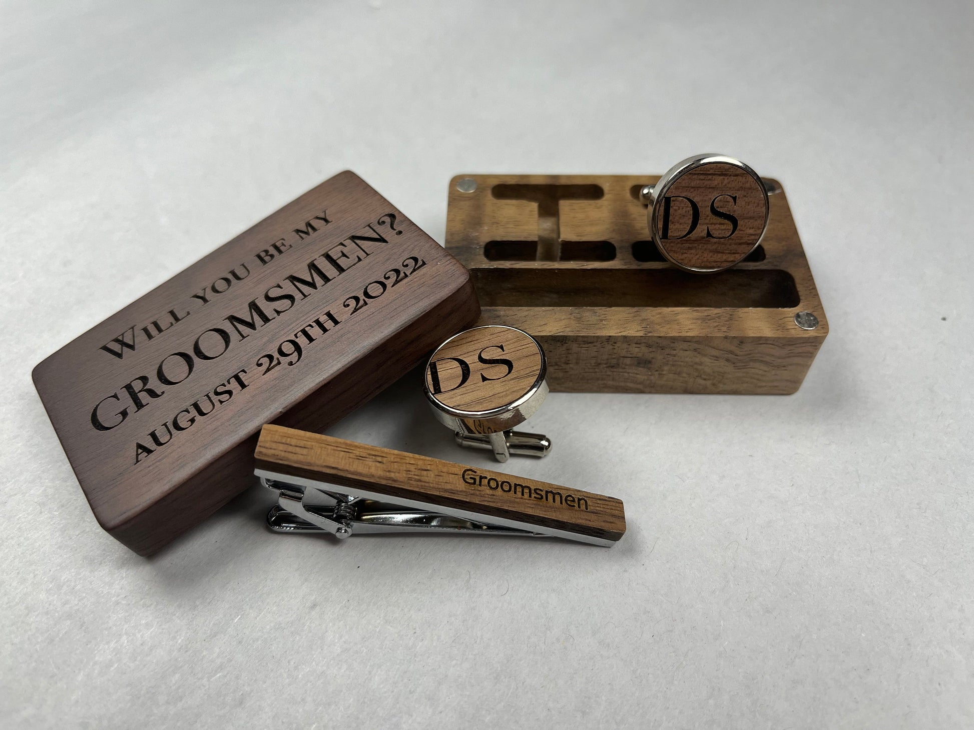 Cuff Link and Tie Clip Set Groomsmen Gift