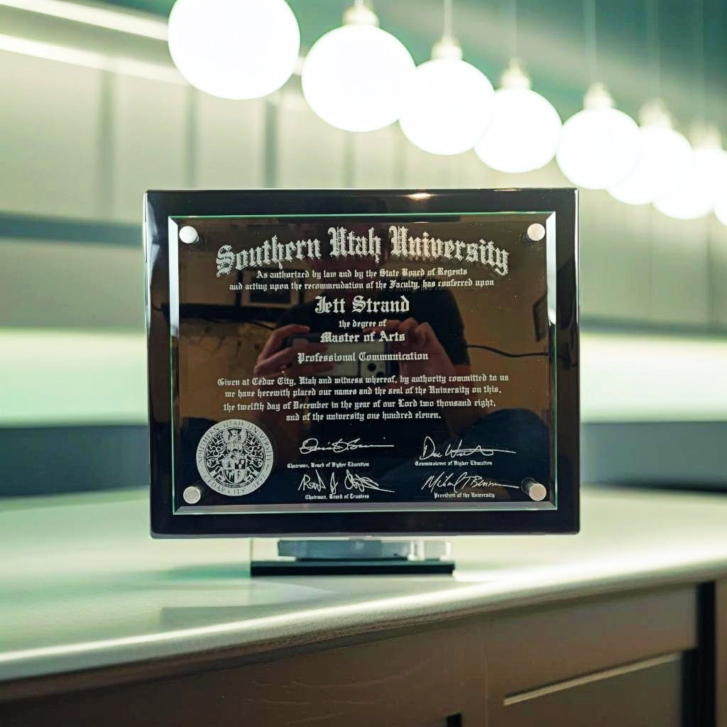 Floating Frame Plaque Floating Glass Diploma Frame Plaque 10.5x13 inch – Etched Timber