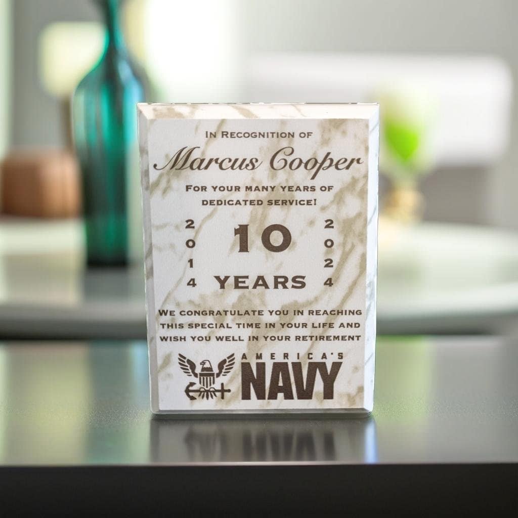 white marble retirement military plaque