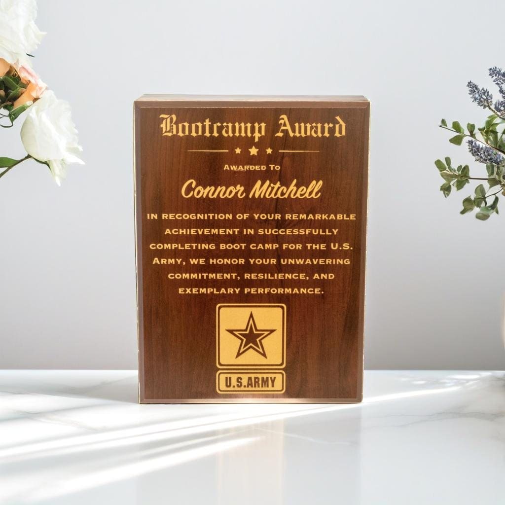 gold and cherry award plaque military veterans gift
