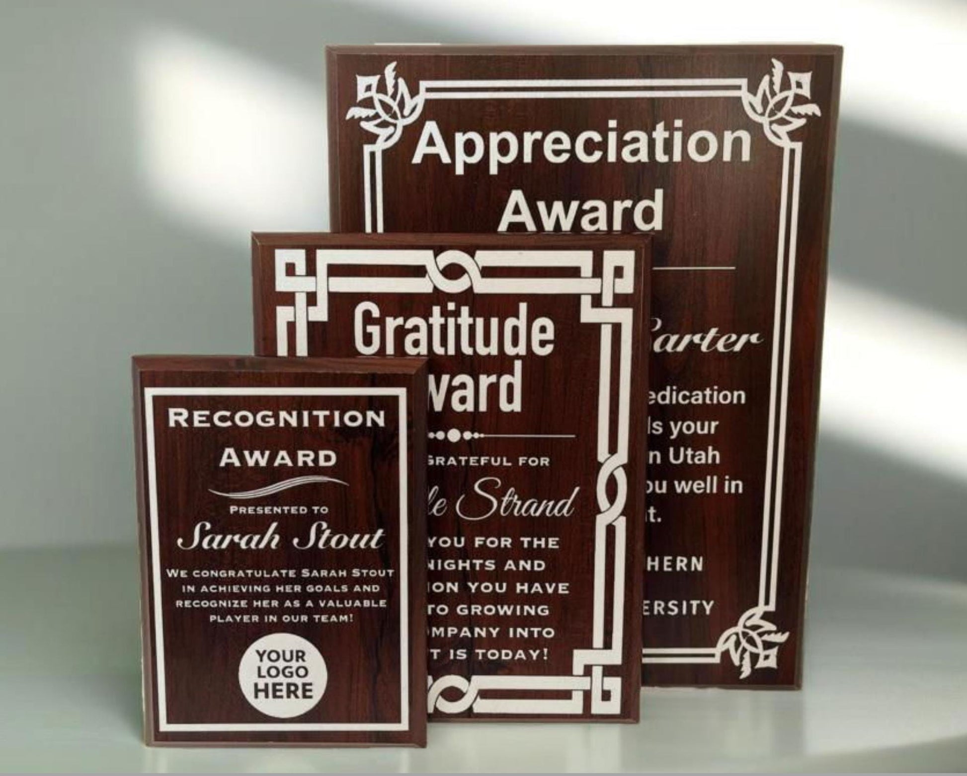 cherry and silver award trophy