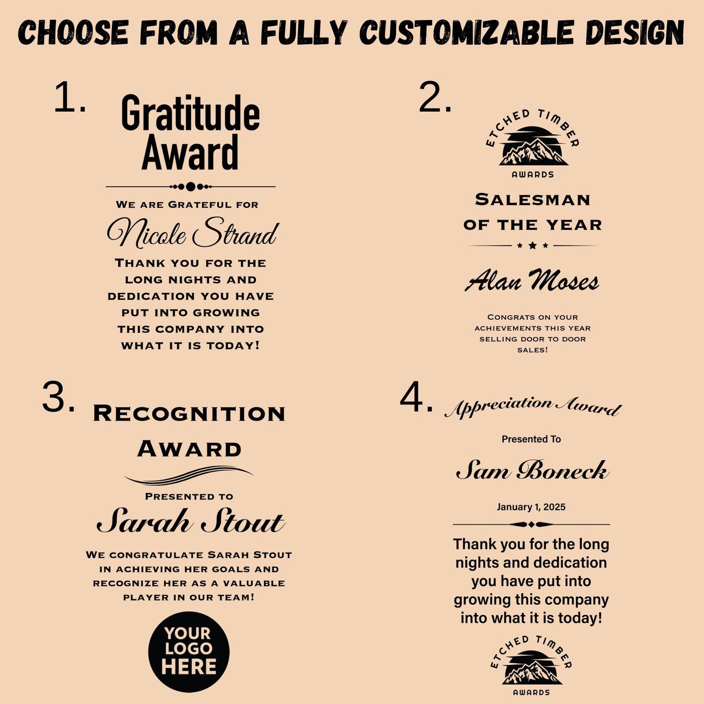 Custom Award Plaque Alder Wood, Fully Customizable Design, Multiple Sizes and Materials,Plaque Recognition Award Trophy, Free Shipping