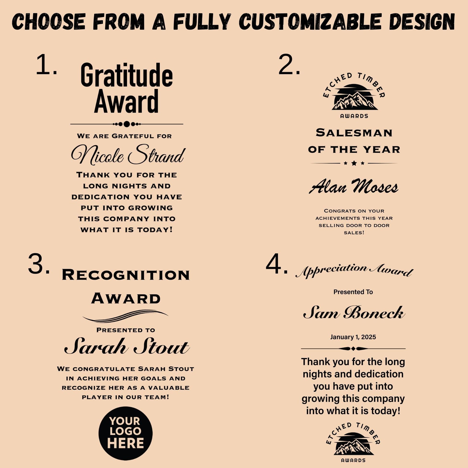 Custom Award Plaque Alder Wood, Fully Customizable Design, Multiple Sizes and Materials,Plaque Recognition Award Trophy, Free Shipping