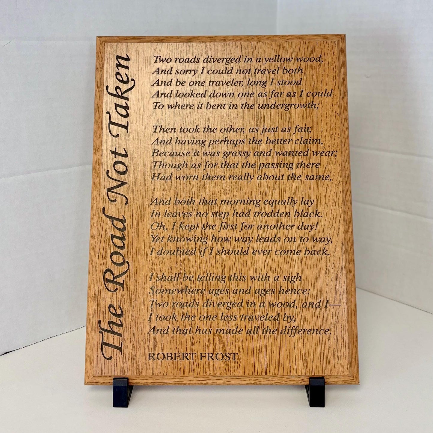The Road Not Taken Plaque, Robert Frost Poem Wall Art Sign, Engraved Wood – Inspirational Poetry Gift – Literary Decor in Multiple Sizes