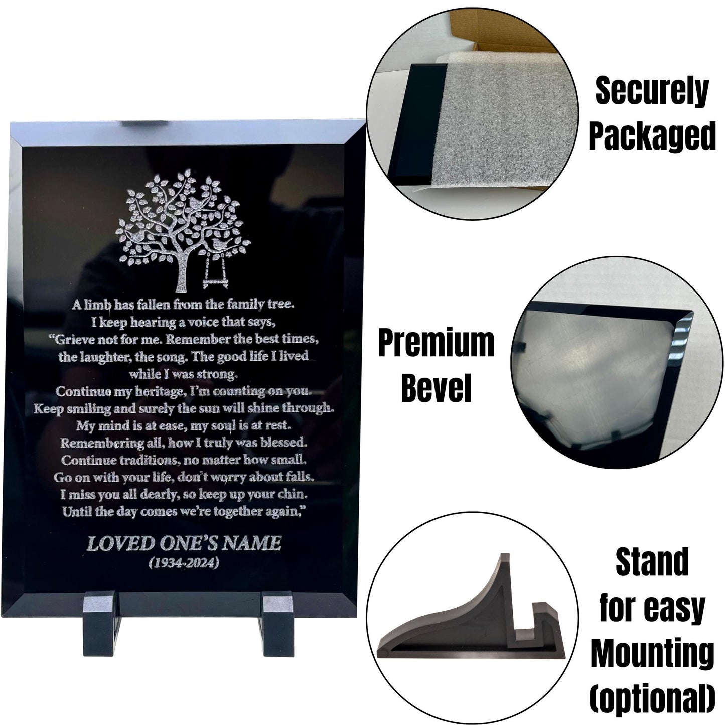 black glass funeral gift features