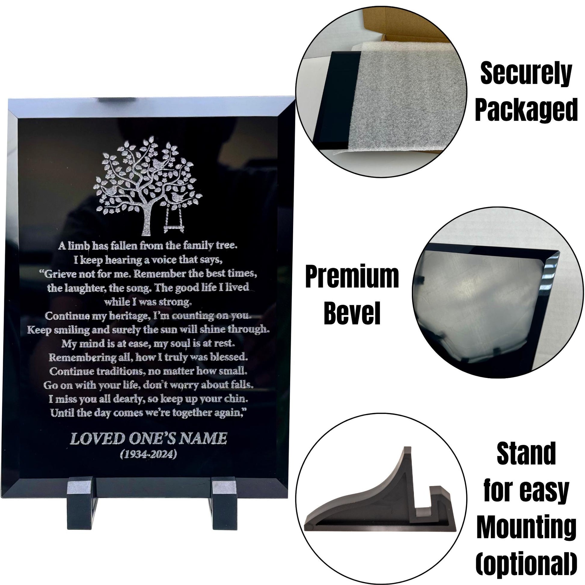 black glass funeral gift features