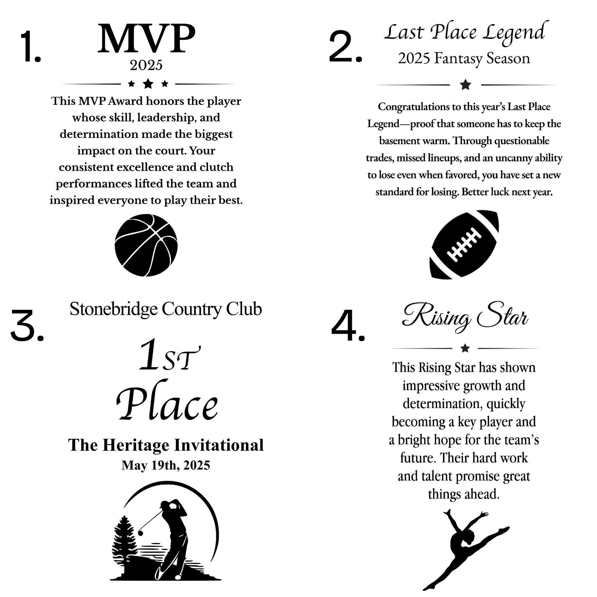 Handcrafted Sports Awards Plaques and Star Acrylic Trophies – Personalized Recognition for Athletes, Coaches & Fantasy Leagues