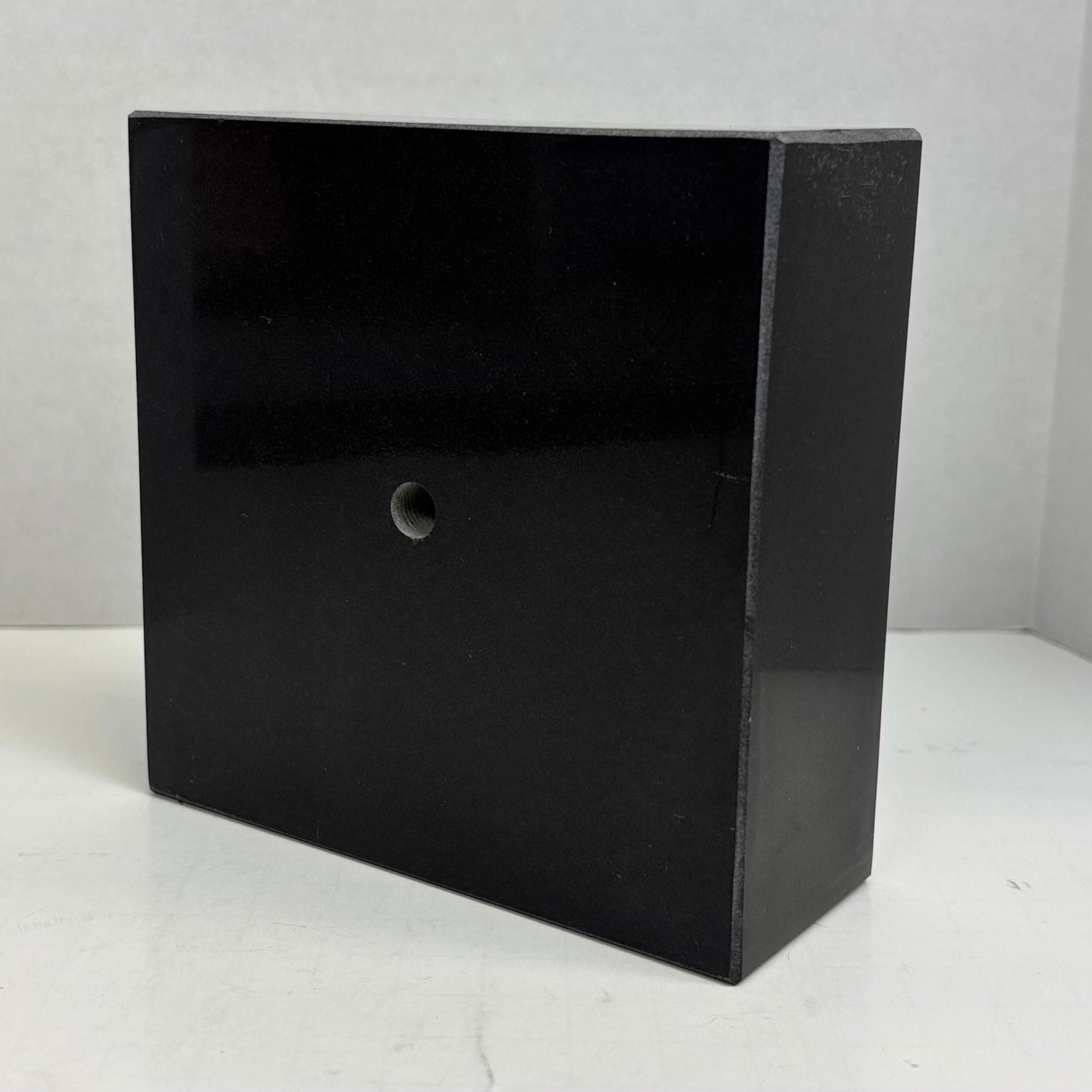 Black Marble Display Base with Center Mount Hole – Polished Stone Pedestal Stand for Sculpture, Statue, Art, Awards, Lamps & Decor