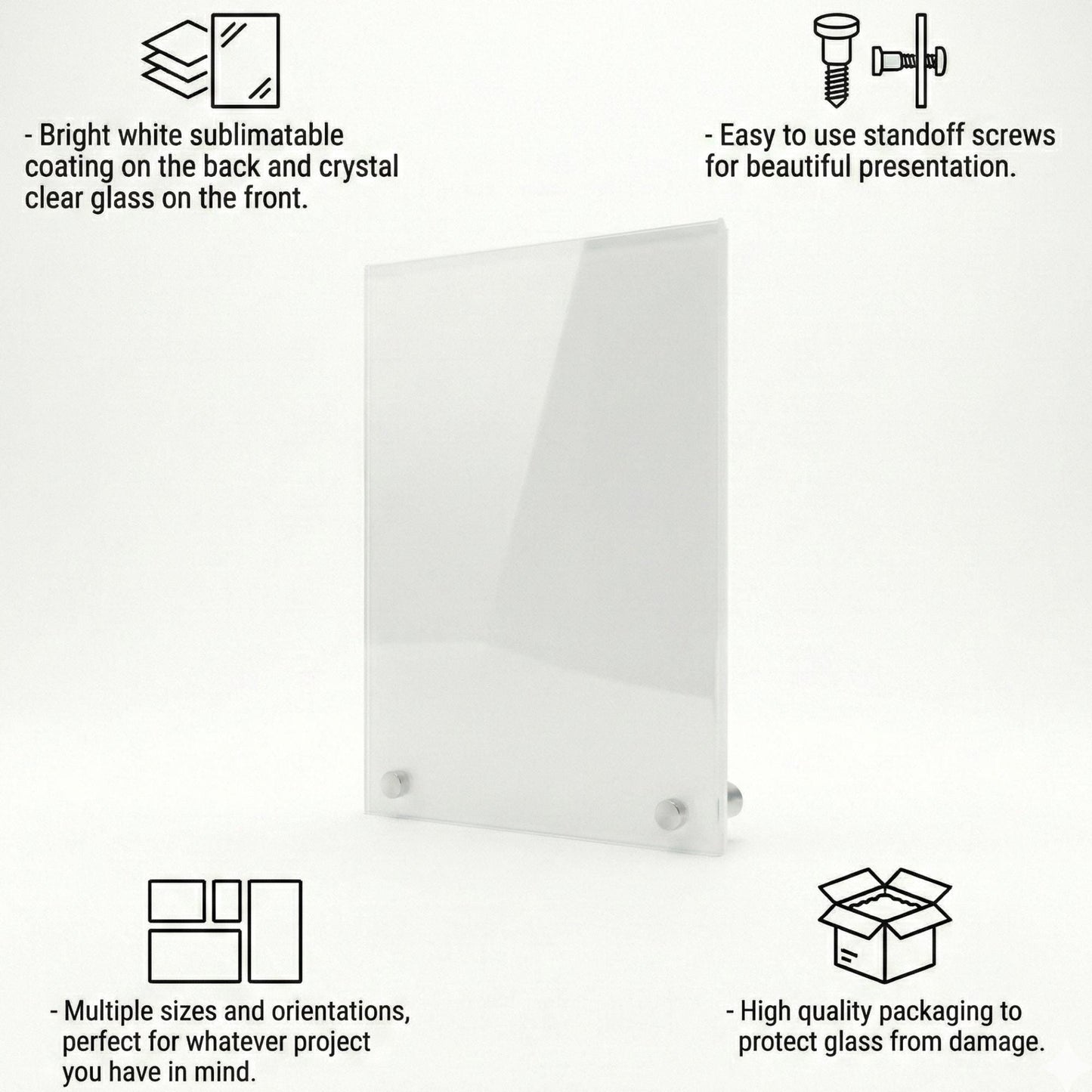 Sublimation Glass Blanks Multiple Sizes with Standoff Pegs – High-Definition Crystal Sublimate Supplies