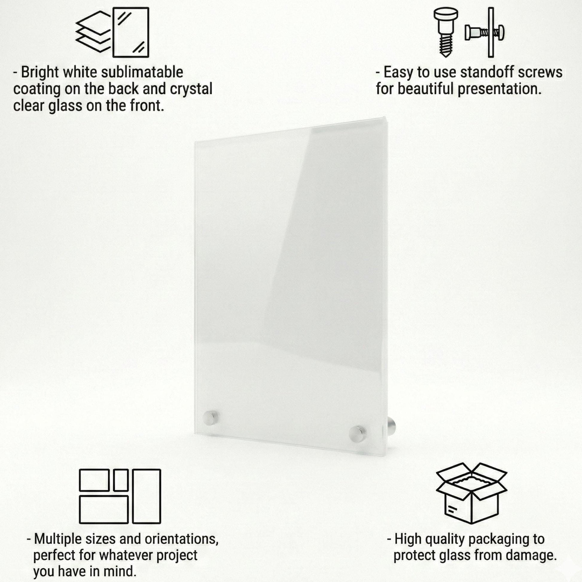 Sublimation Glass Blanks Multiple Sizes with Standoff Pegs – High-Definition Crystal Sublimate Supplies