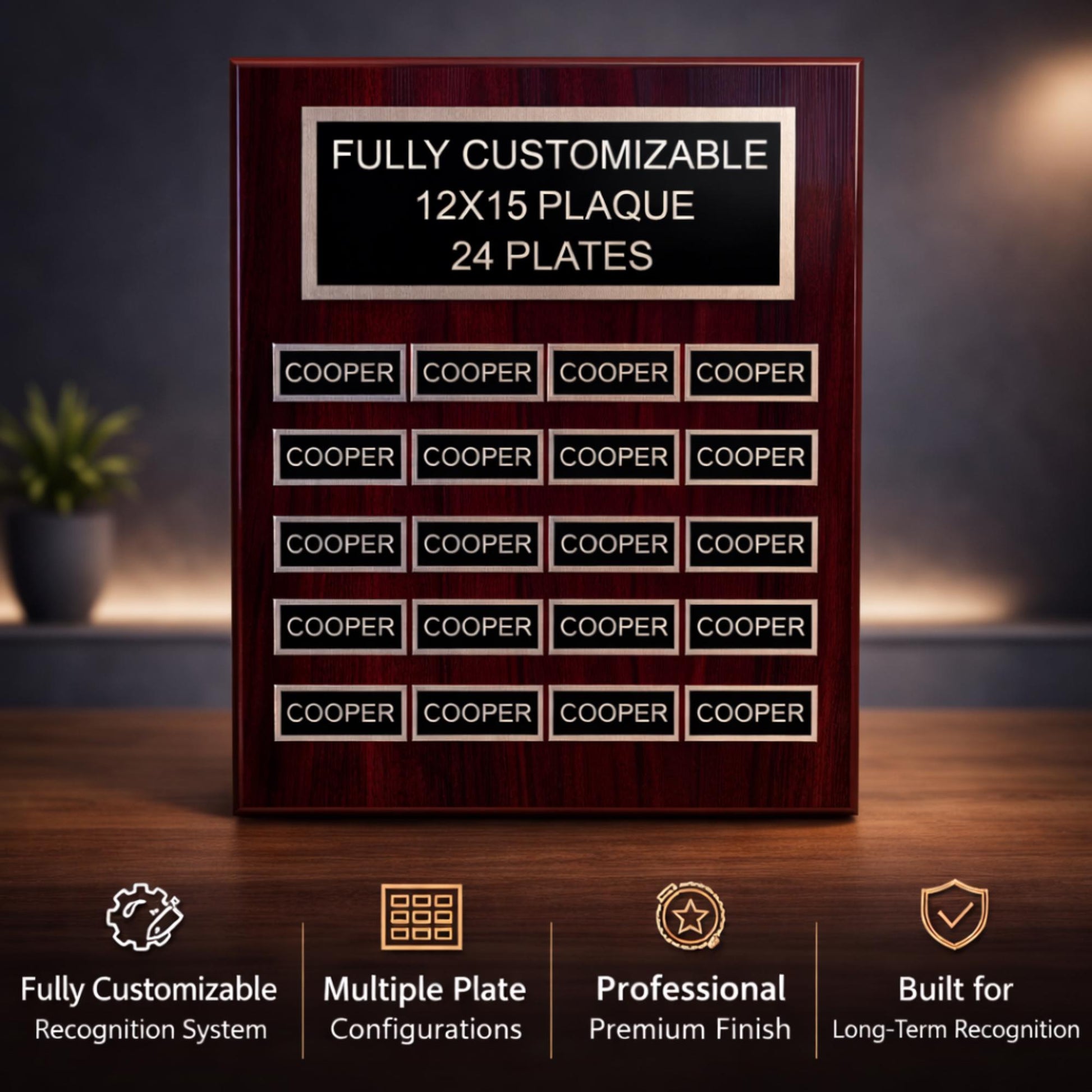 Customizable Perpetual Plaque – Employee of the Month Recognition Award, Monthly and Yearly Plates, Multiple Sizes & Plates