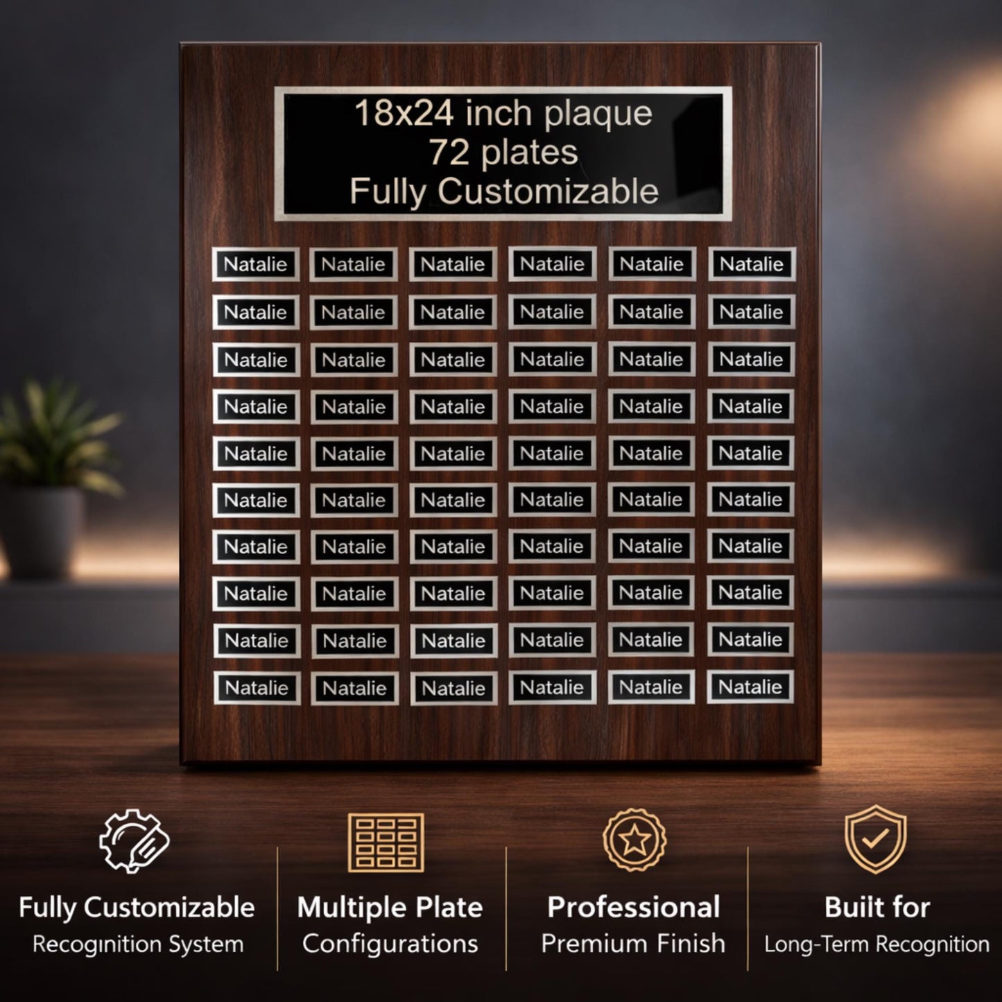 Customizable Perpetual Plaque – Employee of the Month Recognition Award, Monthly and Yearly Plates, Multiple Sizes & Plates
