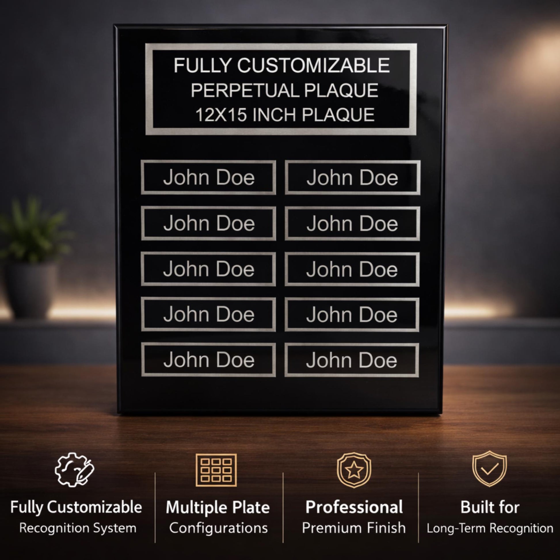 Customizable Perpetual Plaque – Employee of the Month Recognition Award, Monthly and Yearly Plates, Multiple Sizes & Plates
