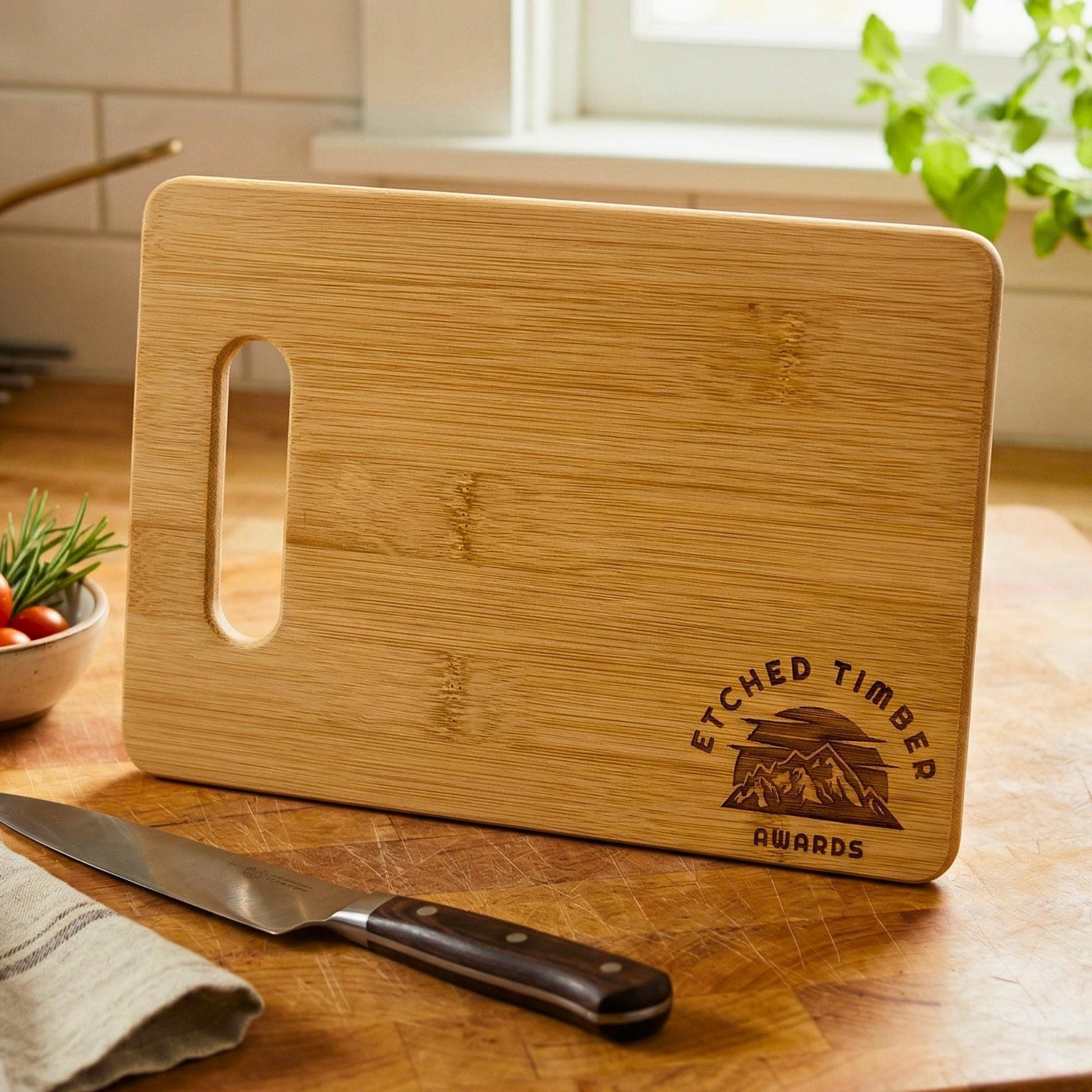Custom Logo Engraved Cutting Board – Premium Bamboo, Maple & Walnut | Handcrafted in USA | Corporate and Real Estate Closing Gifts