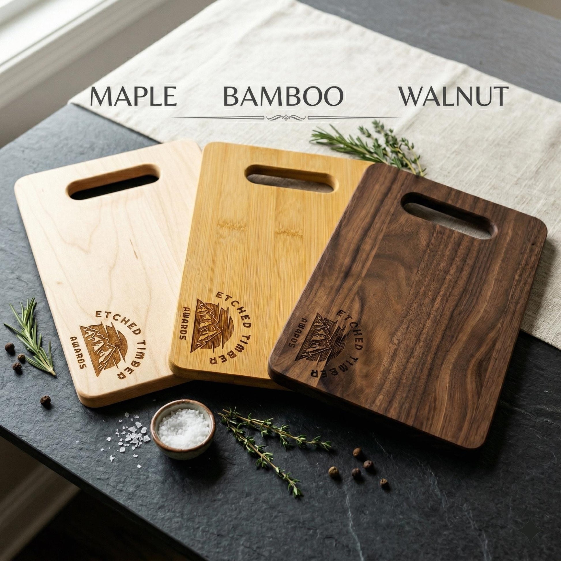 Custom Logo Engraved Cutting Board – Premium Bamboo, Maple & Walnut | Handcrafted in USA | Corporate and Real Estate Closing Gifts