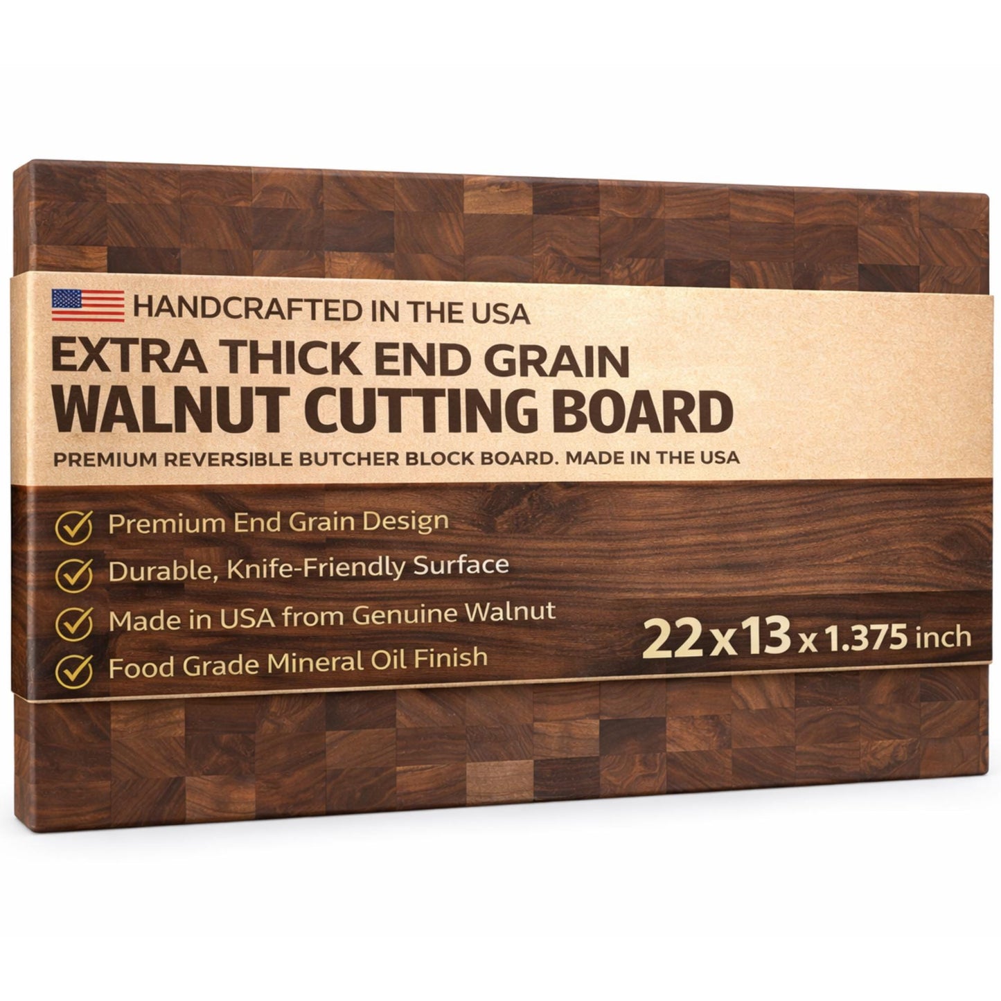 Handcrafted End Grain Walnut Chopping Block, Reversible Butcher Block Cutting Board, Made in USA, Heavy Duty Wooden Chopping Board