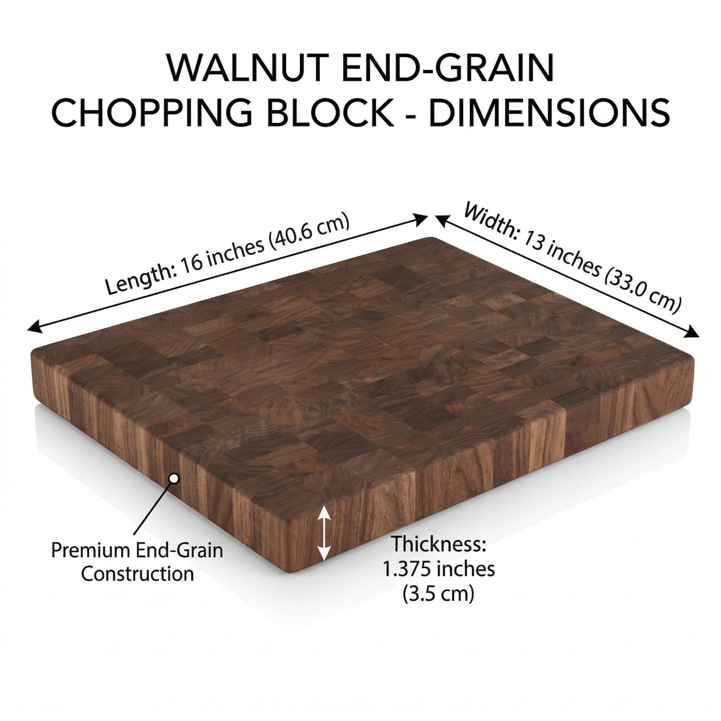 Handcrafted End Grain Walnut Chopping Block, Reversible Butcher Block Cutting Board, Made in USA, Heavy Duty Wooden Chopping Board