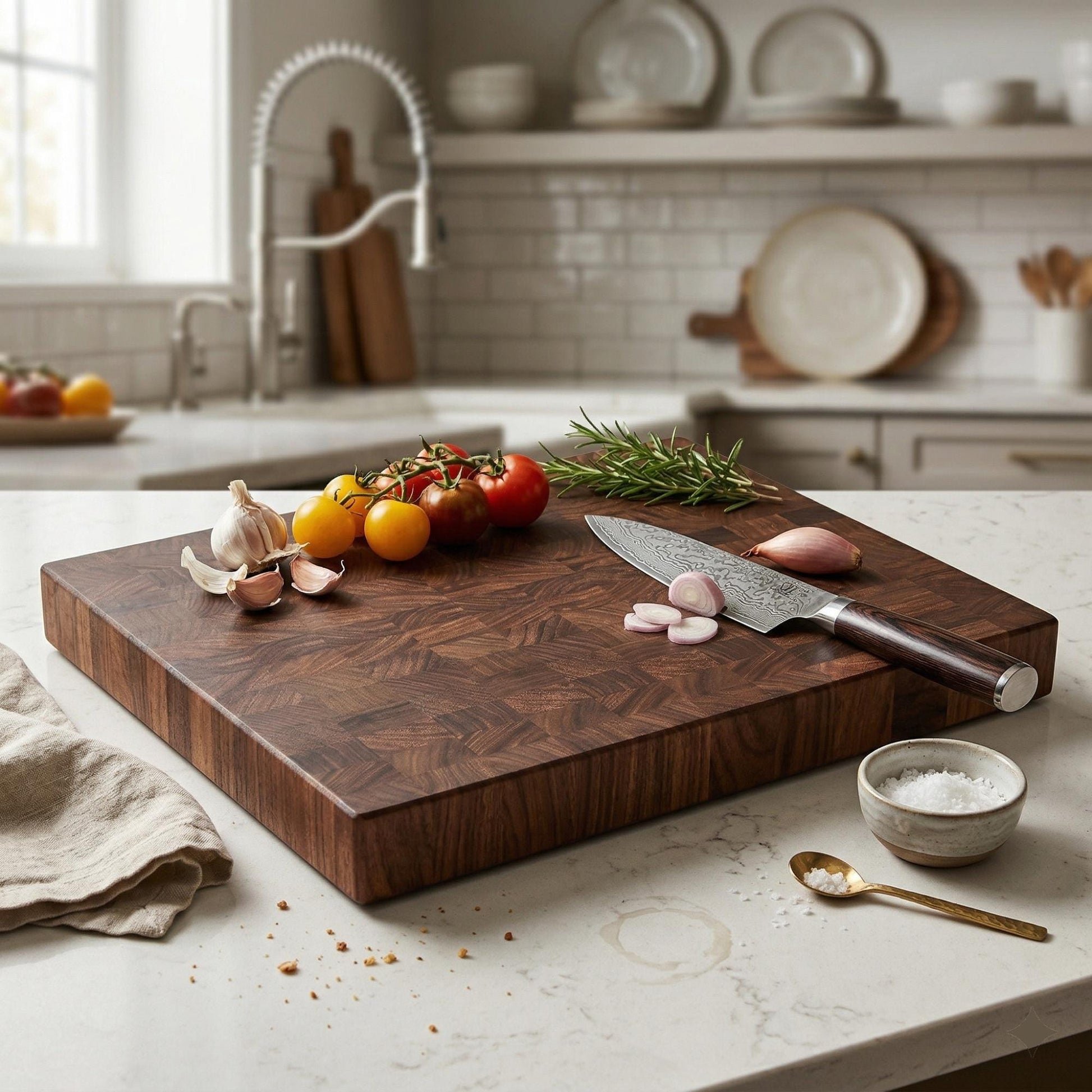 Handcrafted End Grain Walnut Chopping Block, Reversible Butcher Block Cutting Board, Made in USA, Heavy Duty Wooden Chopping Board