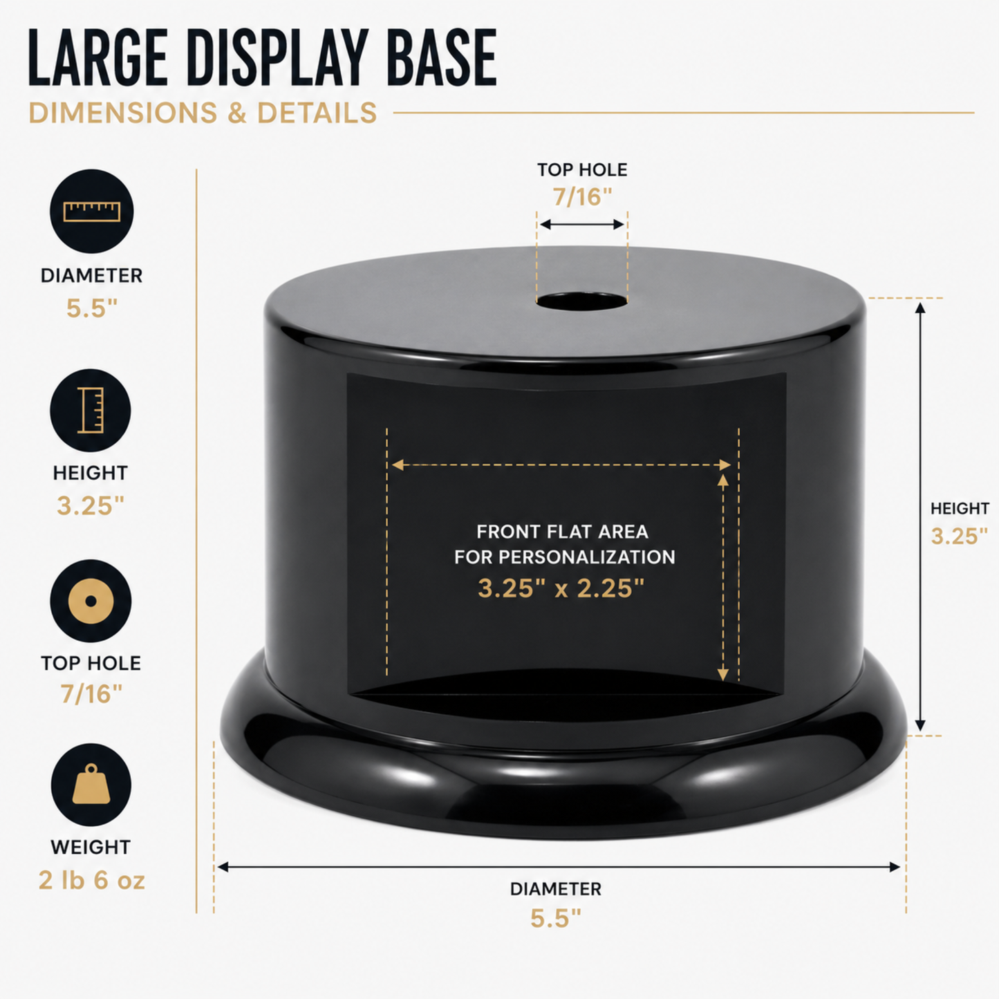 Round Black Gloss Display Pedestal Base (3 Sizes) – Stand for Trophies & Models
