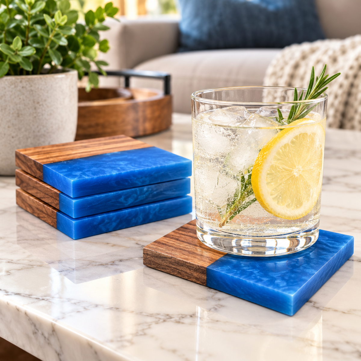 Handcrafted Resin & Acacia Wood Coaster Set – 4 Inch, Set of 4