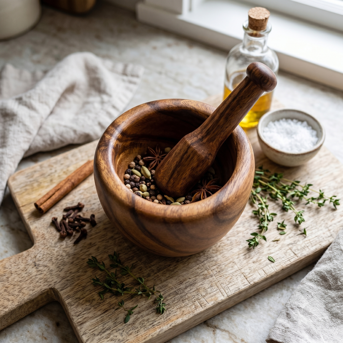 Hawaiian Handcrafted Mortar & Pestle – Acacia Wood Natural Herb & Spice Grinder