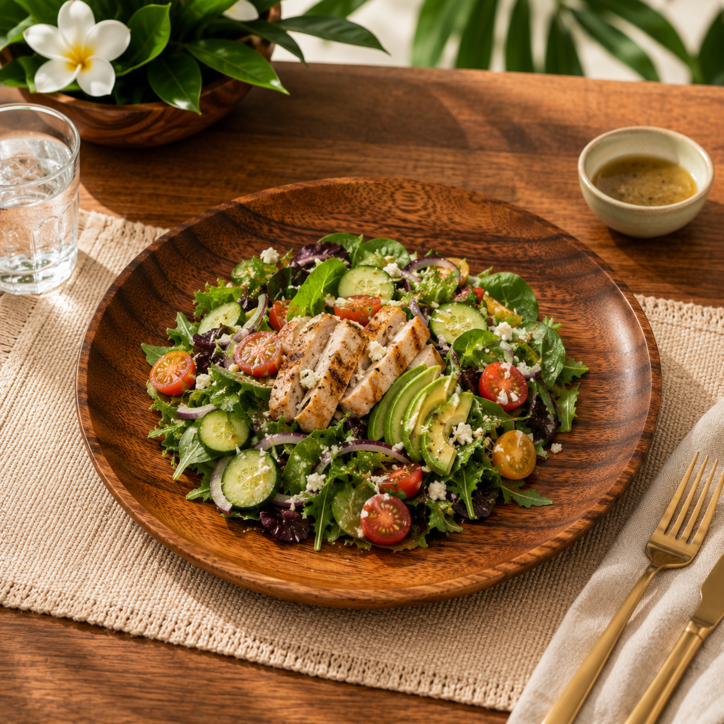 Handcrafted Hawaiian Wooden Dinner Plates - Acacia Wood, Round Wooden Tableware Plate