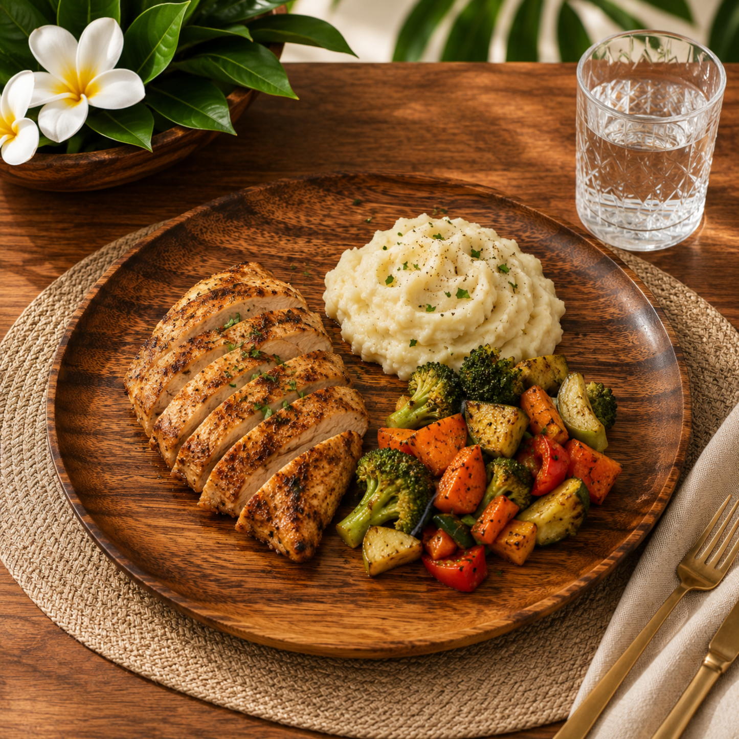 Handcrafted Hawaiian Wooden Dinner Plates - Acacia Wood, Round Wooden Tableware Plate