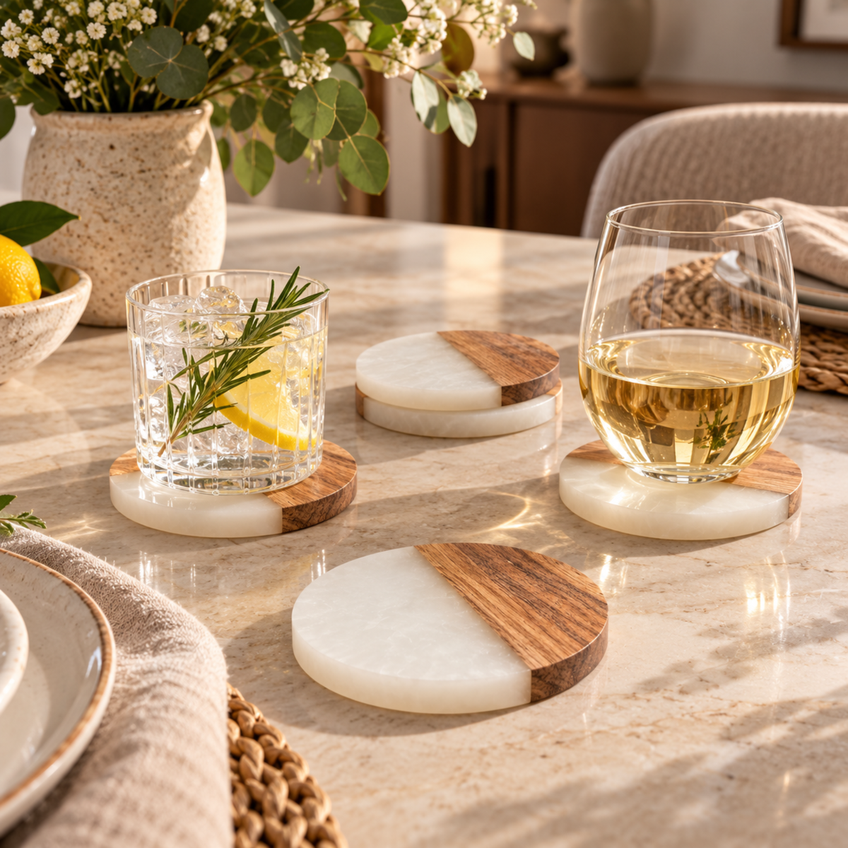 Handcrafted Resin & Acacia Wood Coaster Set – 4 Inch, Set of 4