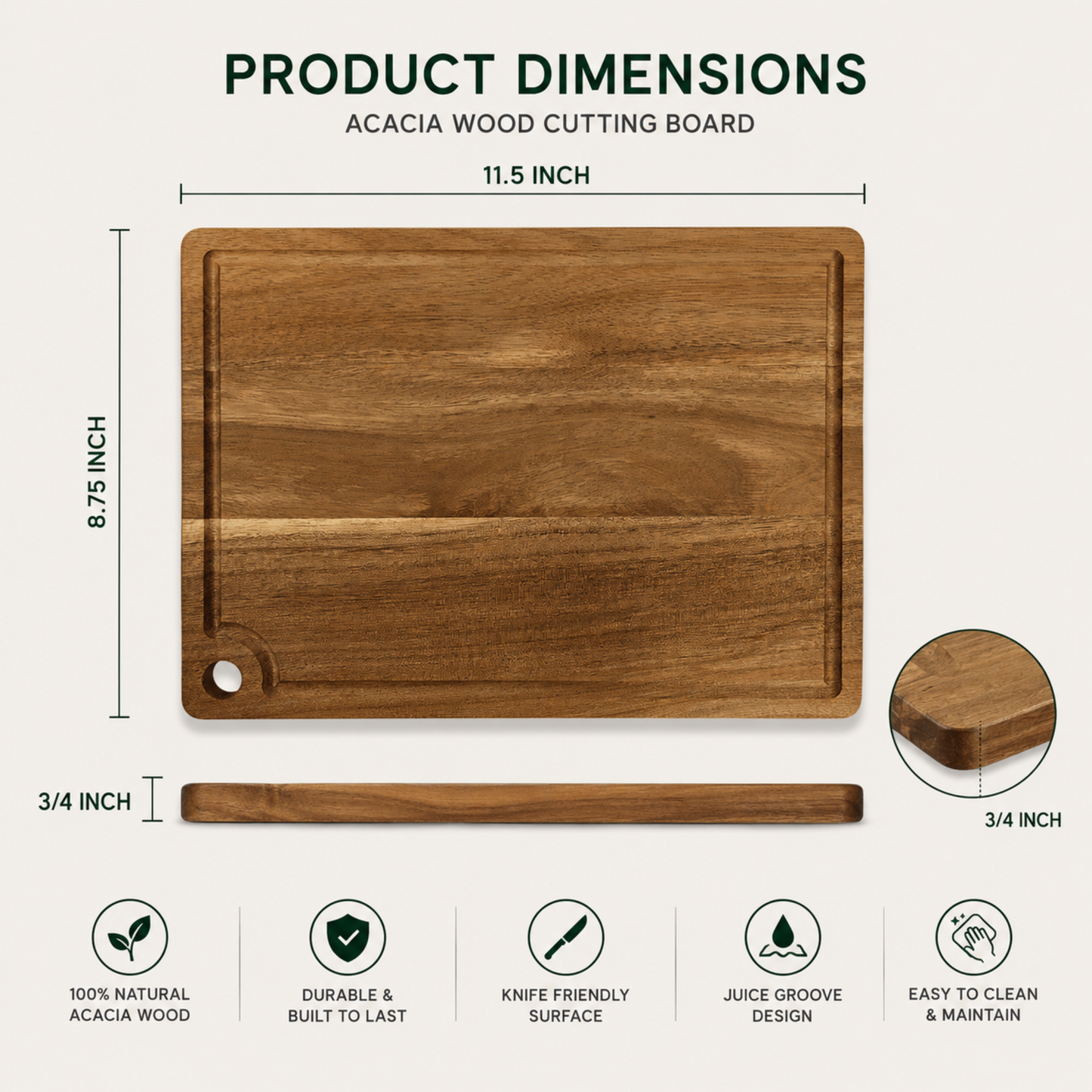 Handcrafted Acacia Wood Cutting Board – Premium Eco-Friendly Chopping Board
