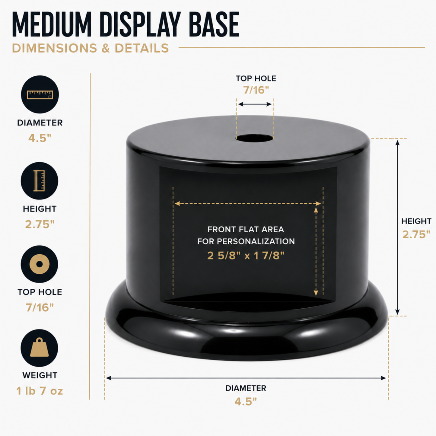 Round Black Gloss Display Pedestal Base (3 Sizes) – Stand for Trophies & Models
