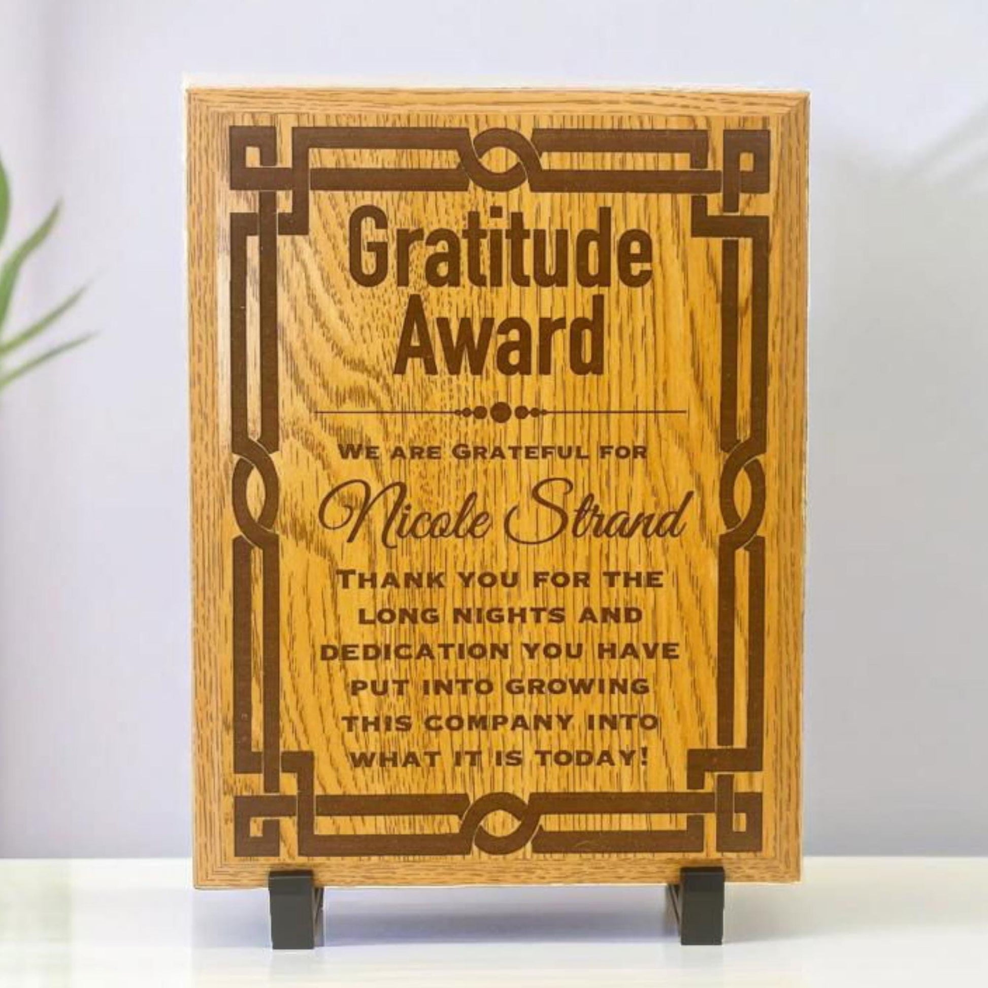 oak finish gratitude award plaque