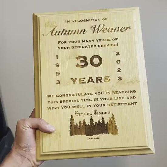Genuine Bamboo Award, Employee of the Month, Employee Gift,  Appreciation Award, Employee Trophy, Customizable Award, 7x9 or 9x12 Display