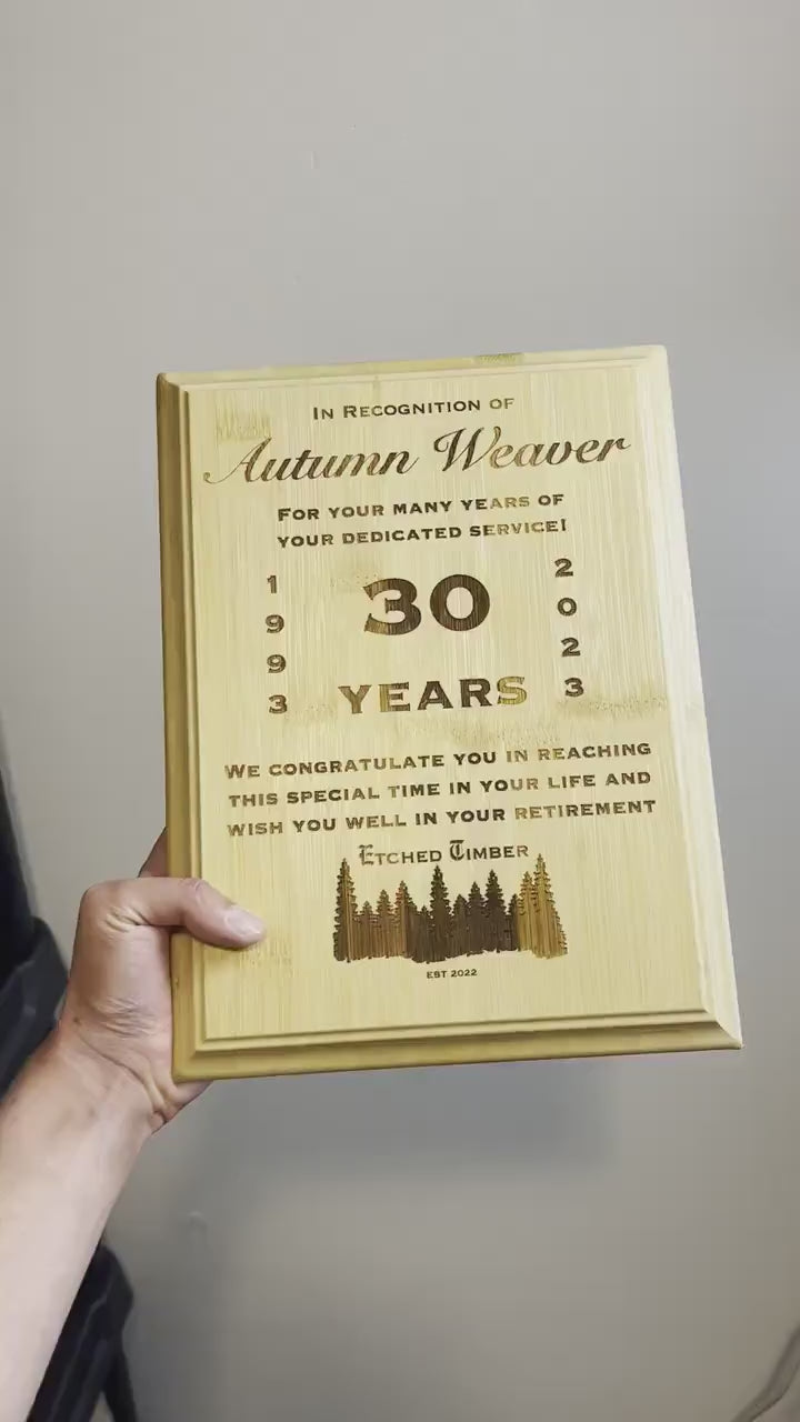 Genuine Bamboo Award, Employee of the Month, Employee Gift,  Appreciation Award, Employee Trophy, Customizable Award, 7x9 or 9x12 Display