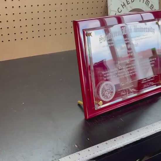 Rosewood Floating Glass Degree Frame, College Diploma Frame, Custom Diploma Plaque, Bachelor, Master Degree Frame, Custom Diploma Frames