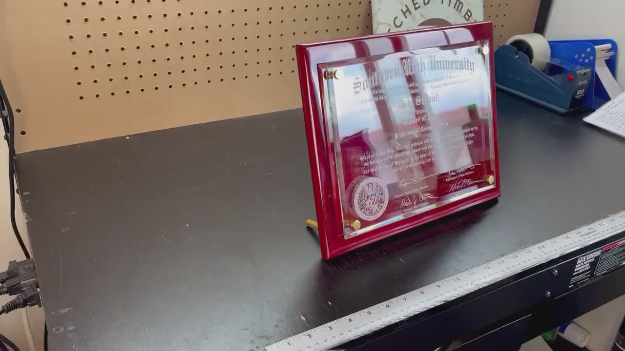 Rosewood Floating Glass Degree Frame, College Diploma Frame, Custom Diploma Plaque, Bachelor, Master Degree Frame, Custom Diploma Frames