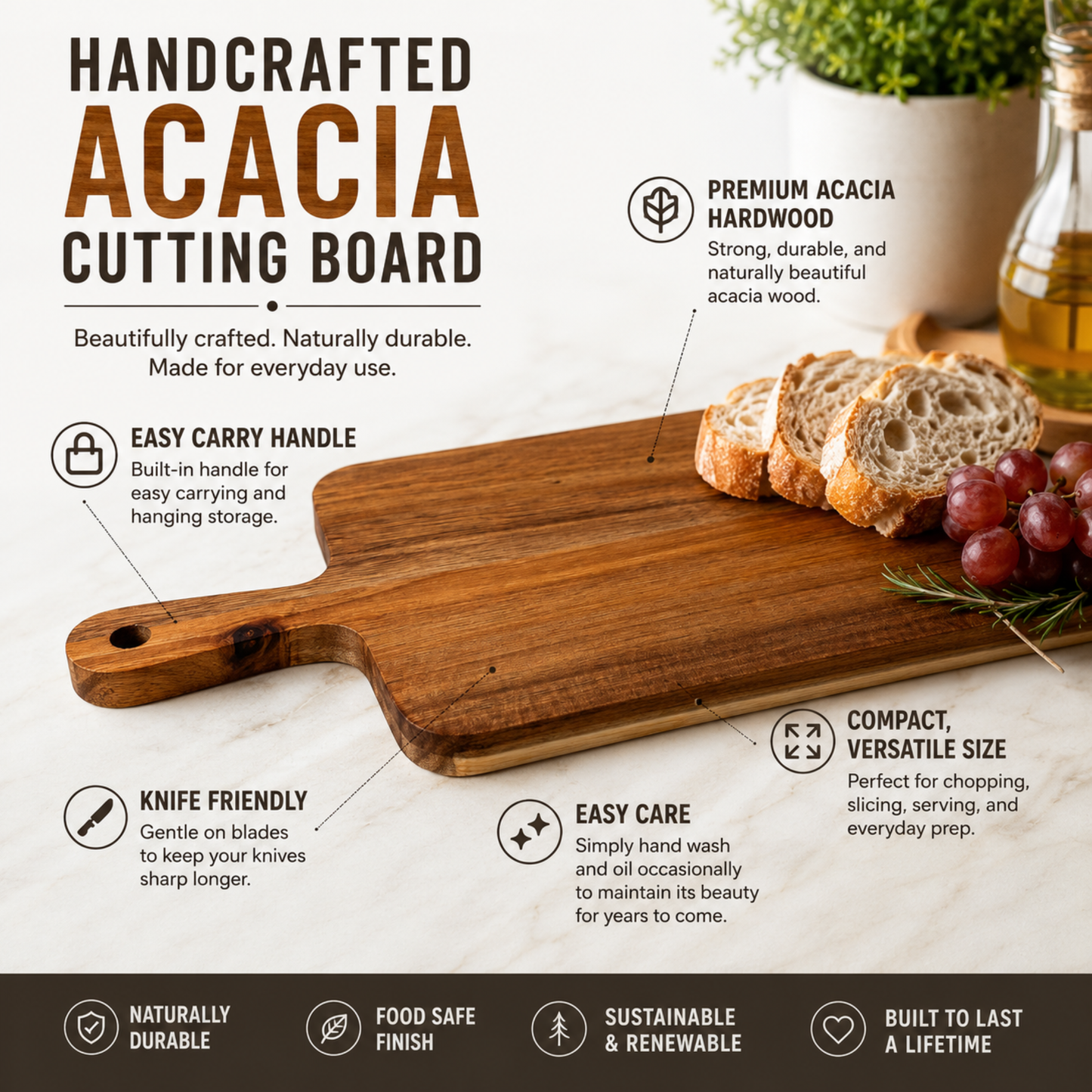 Handcrafted Acacia Wood Cutting Board – Premium Eco-Friendly Chopping Board