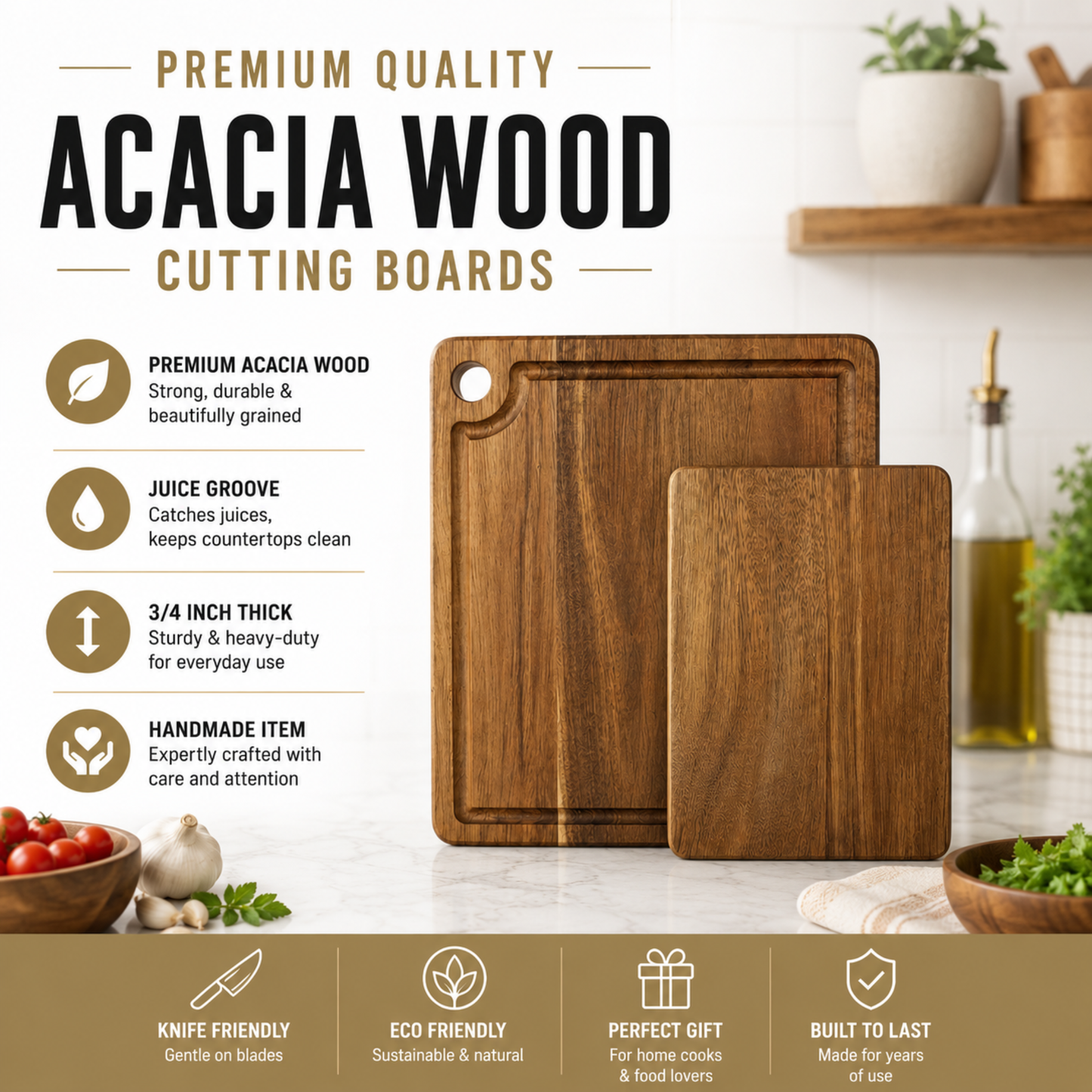 Handcrafted Acacia Wood Cutting Board – Premium Eco-Friendly Chopping Board