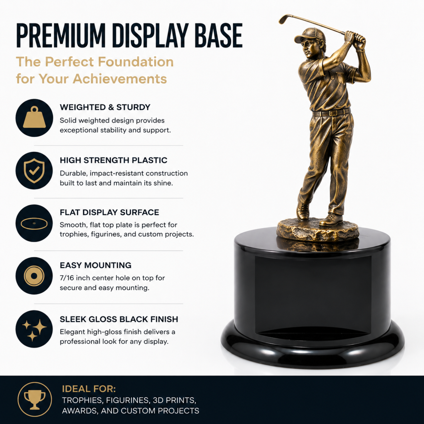 Round Black Gloss Display Pedestal Base (3 Sizes) – Stand for Trophies & Models