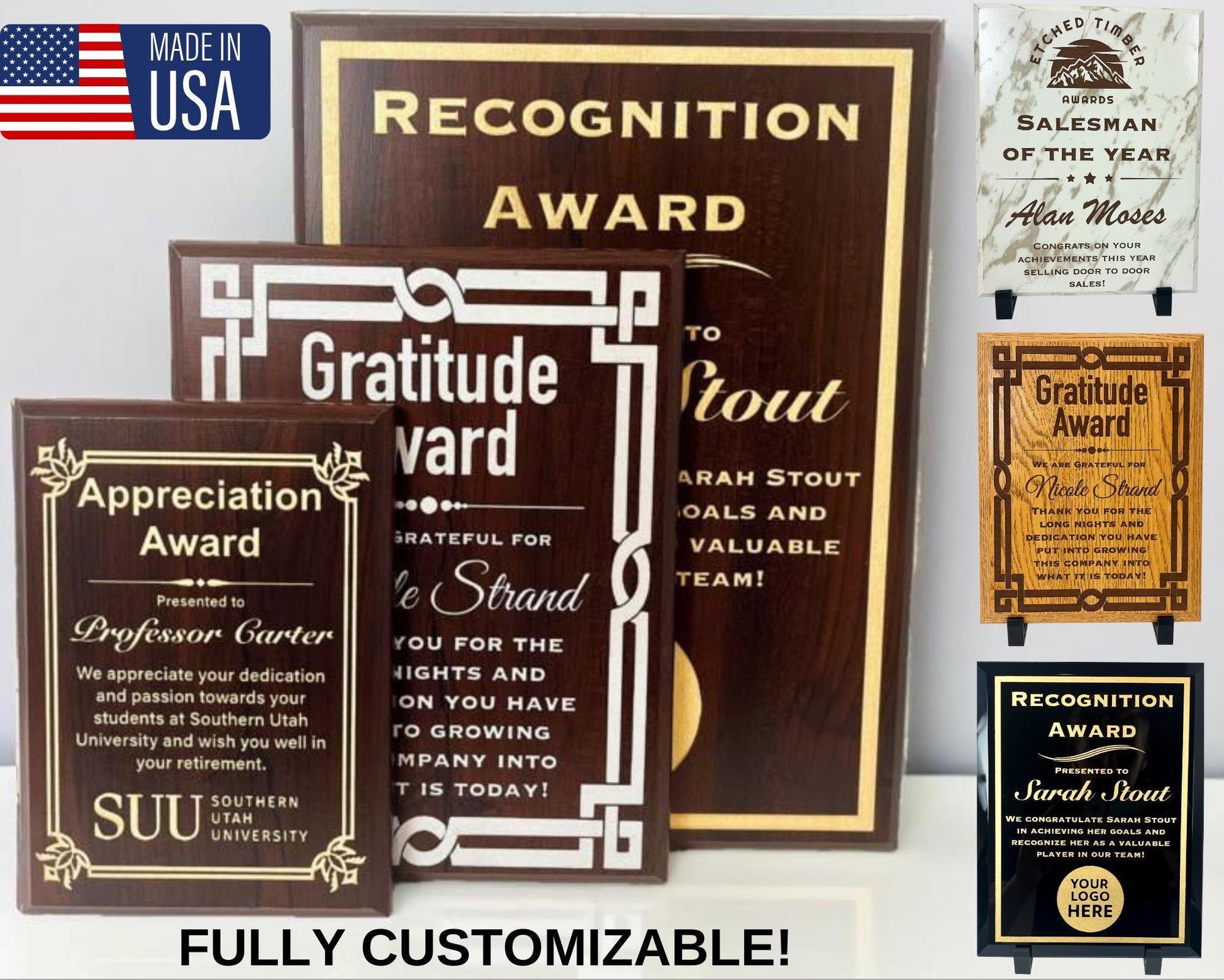recognition award plaque cherry finish