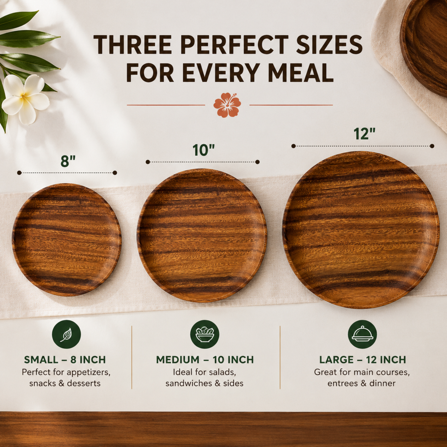 Handcrafted Hawaiian Wooden Dinner Plates - Acacia Wood, Round Wooden Tableware Plate