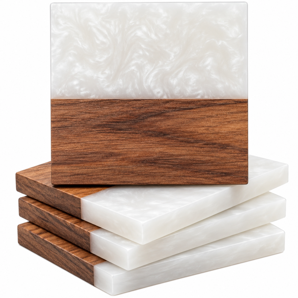 Handcrafted Resin & Acacia Wood Coaster Set – 4 Inch, Set of 4