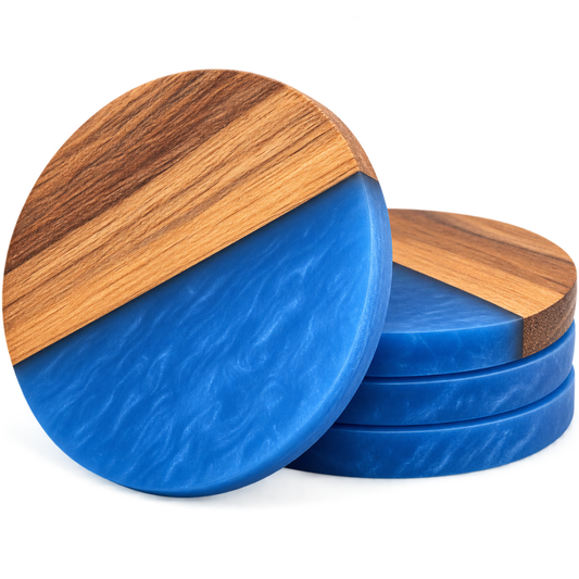 Handcrafted Resin & Acacia Wood Coaster Set – 4 Inch, Set of 4