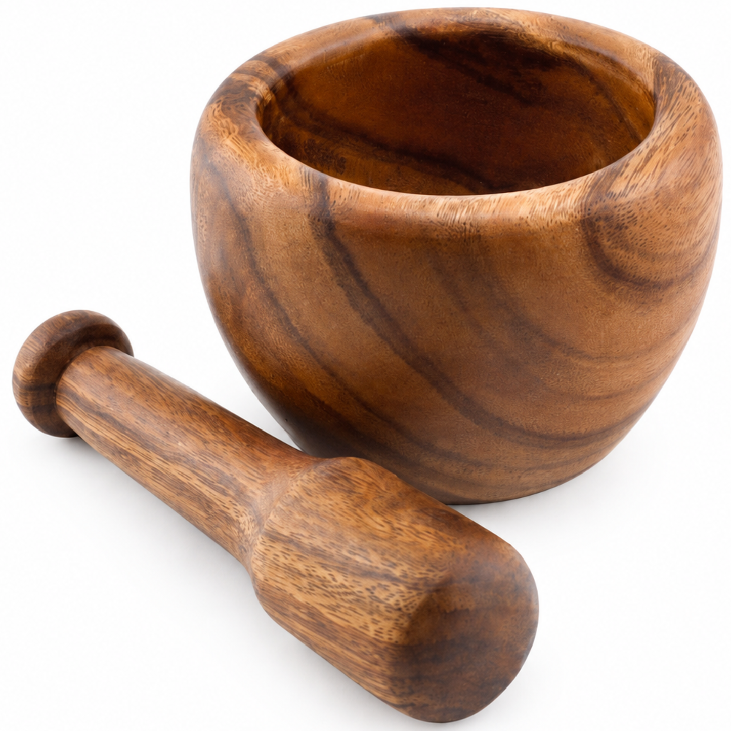 handcrafted acacia wood mortar and pestle