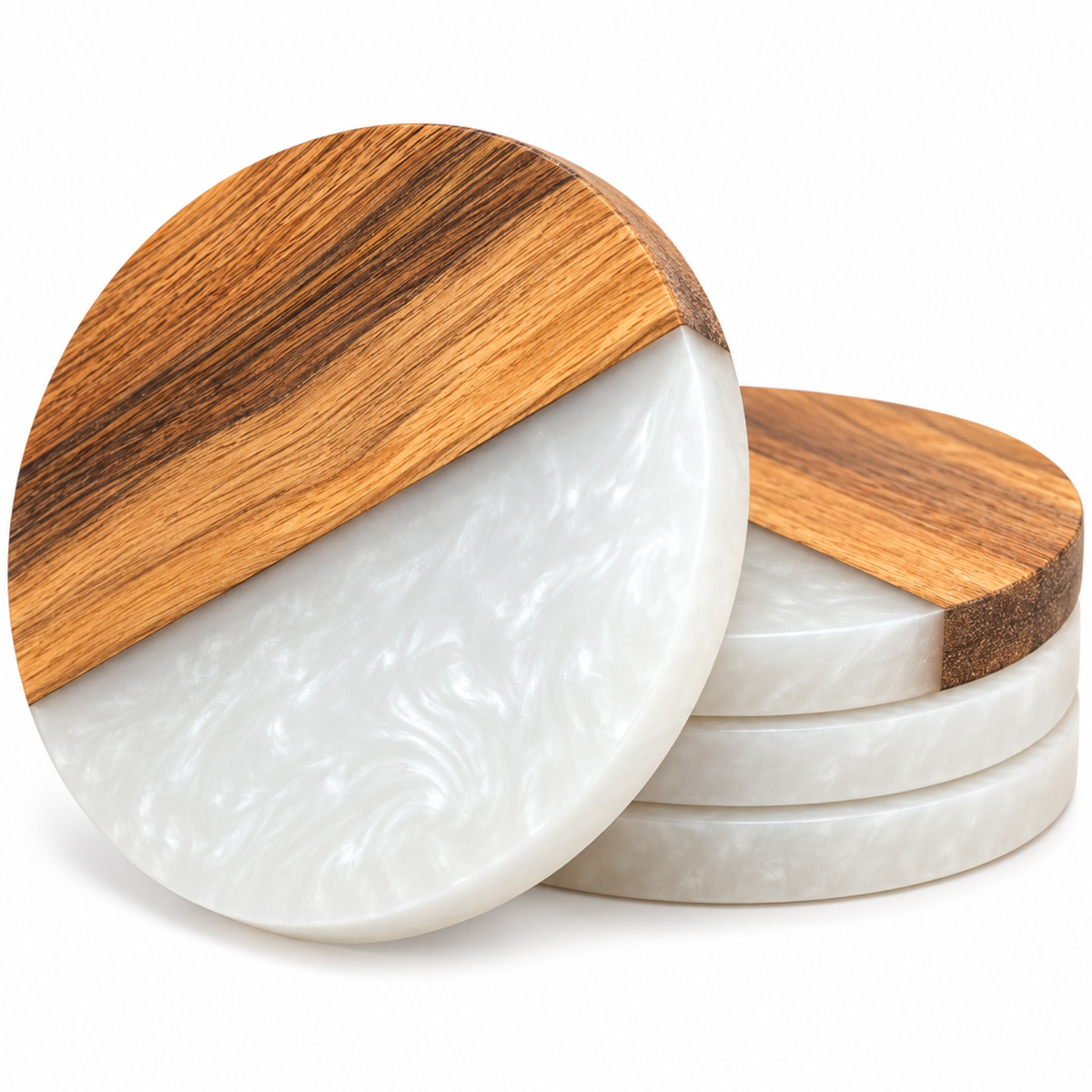 Handcrafted Resin & Acacia Wood Coaster Set – 4 Inch, Set of 4