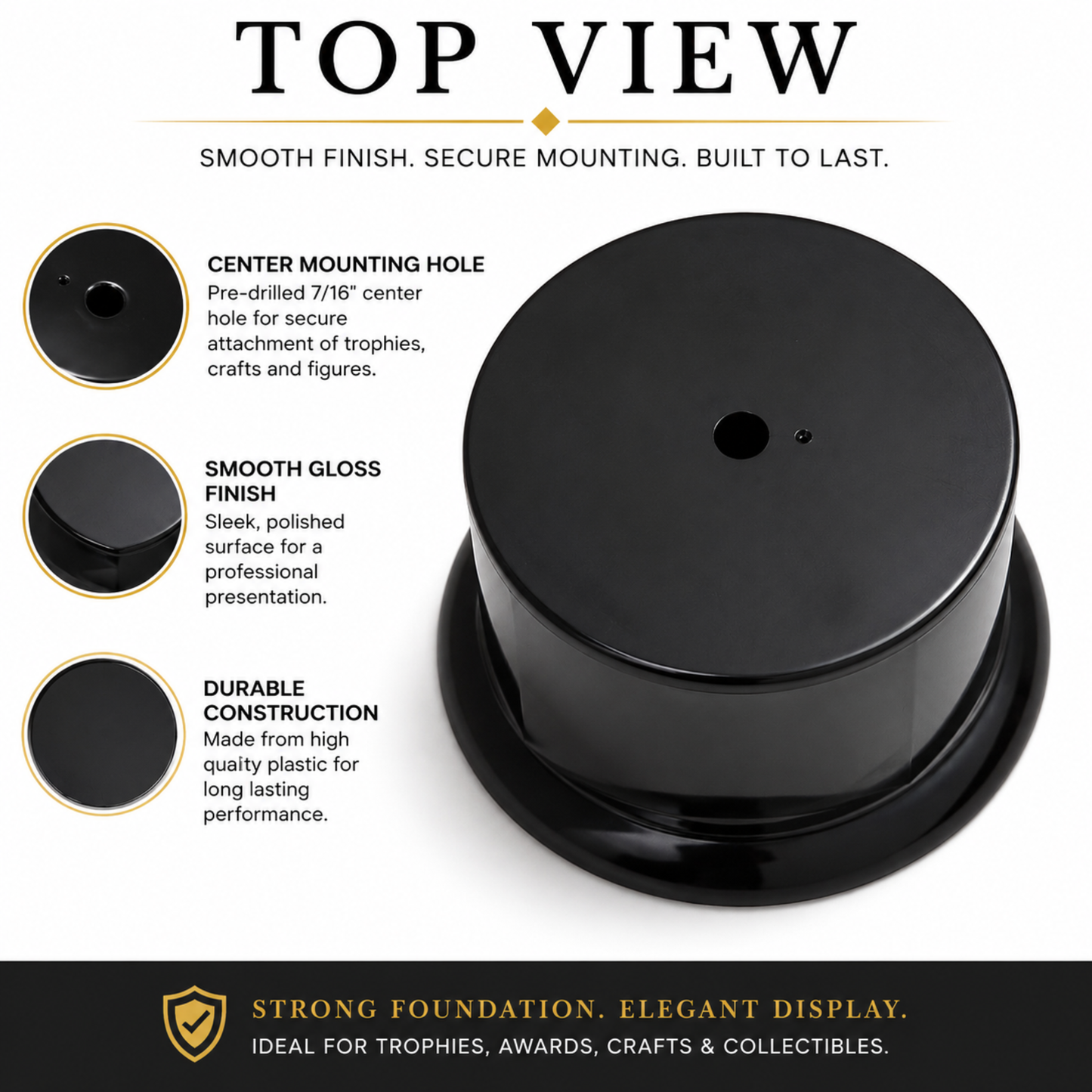 Round Black Gloss Display Pedestal Base (3 Sizes) – Stand for Trophies & Models