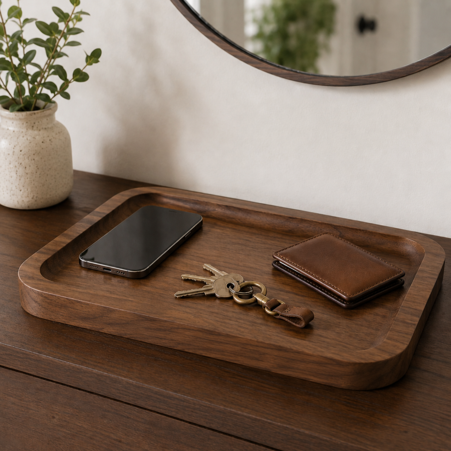 Handcrafted Alder & Walnut Wood Tray – Entryway Organizer 13.625"x10.625"